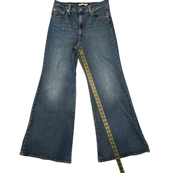 Levi's Ribcage Bell High Rise Zip Fly Wide Leg Flared Denim Jeans Blue Size 31 - Picture 7 of 8